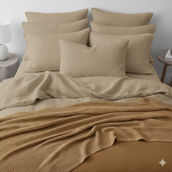 Minkštinto lino patalynės komplektas 140x200;50x70 - smėlio